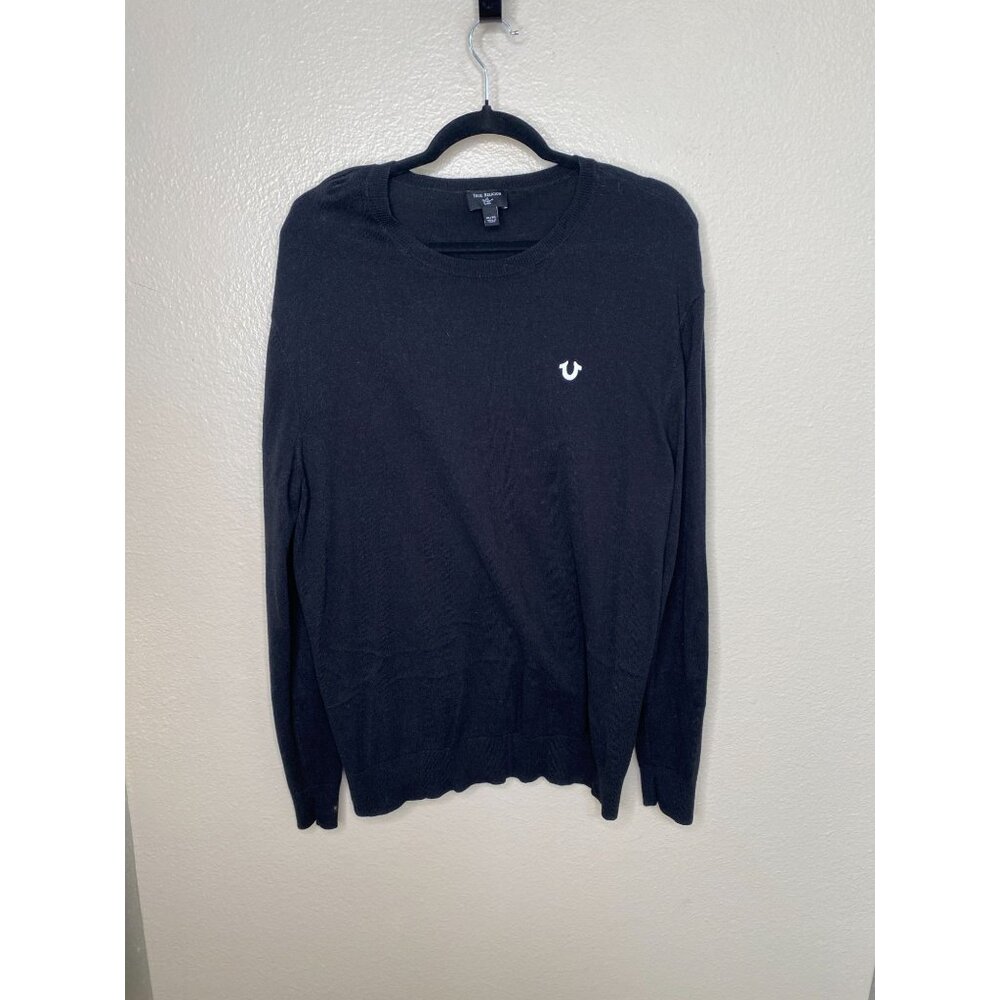 True Religion Mens Black‎ Sweater XL Cotton Blend Casual Crewneck Long Sleeve